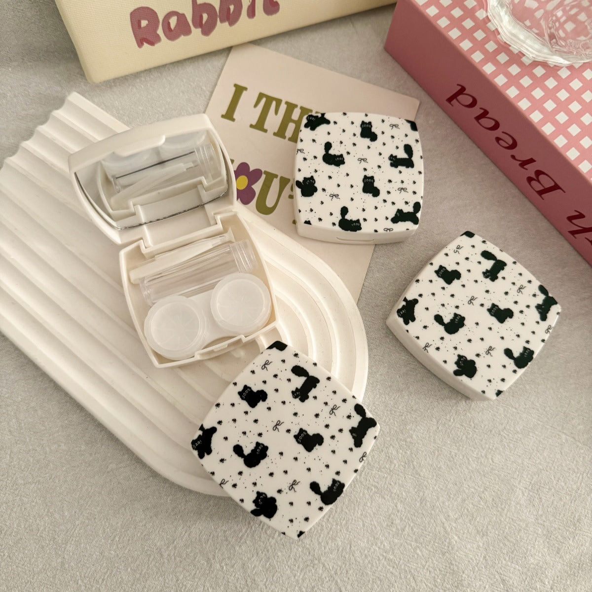 Floral Bow Cat-Shaped Coloured Contact Lens Case