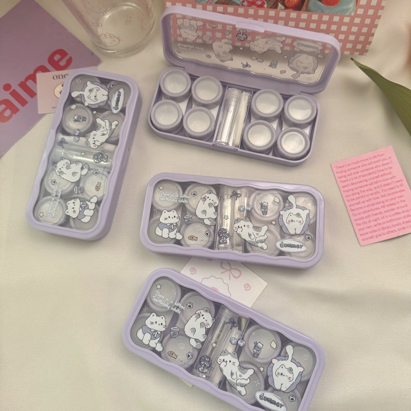 Summer With Cats Coloured Contact Lens Case