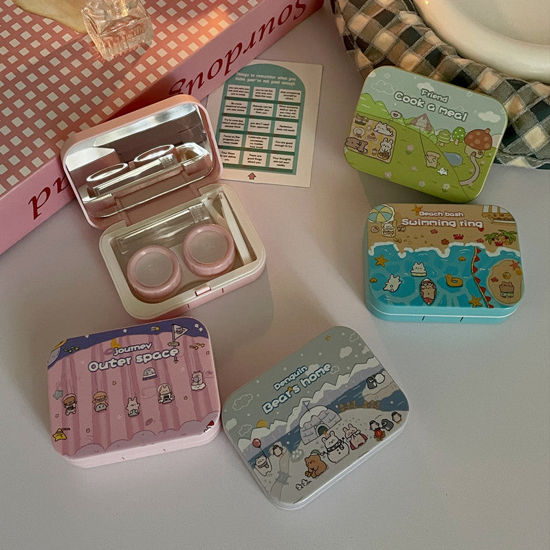 Cute Cartoon Simple Colored Contact Lens Case