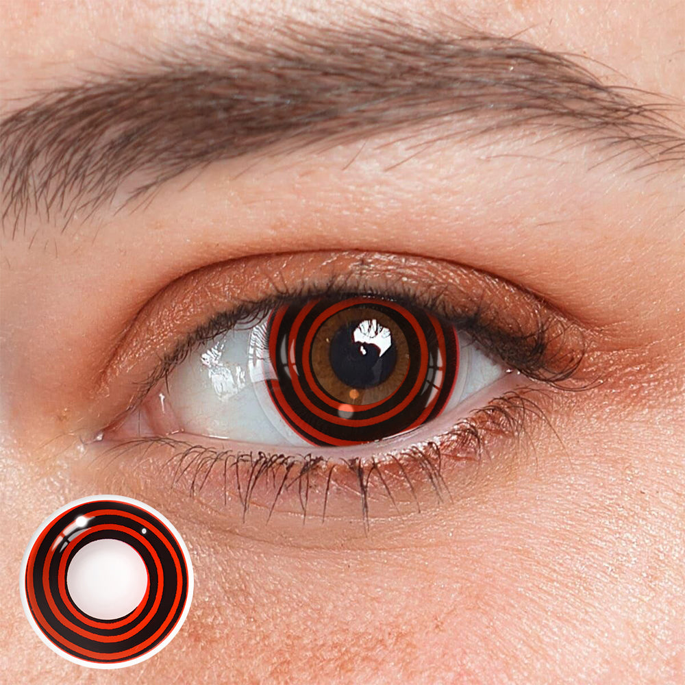 Cosplay Circle Line Curl Red Black Coloured Contact Lenses