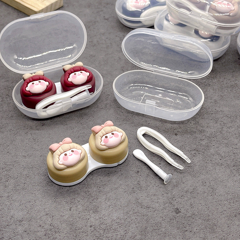 Lovely Girl Head Colored Contact Lens Case