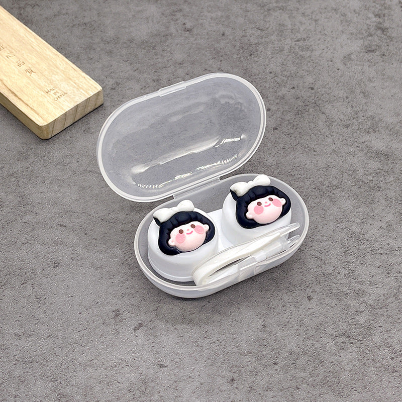 Lovely Girl Head Colored Contact Lens Case