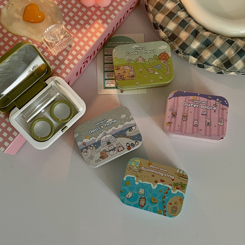 Cute Cartoon Simple Colored Contact Lens Case