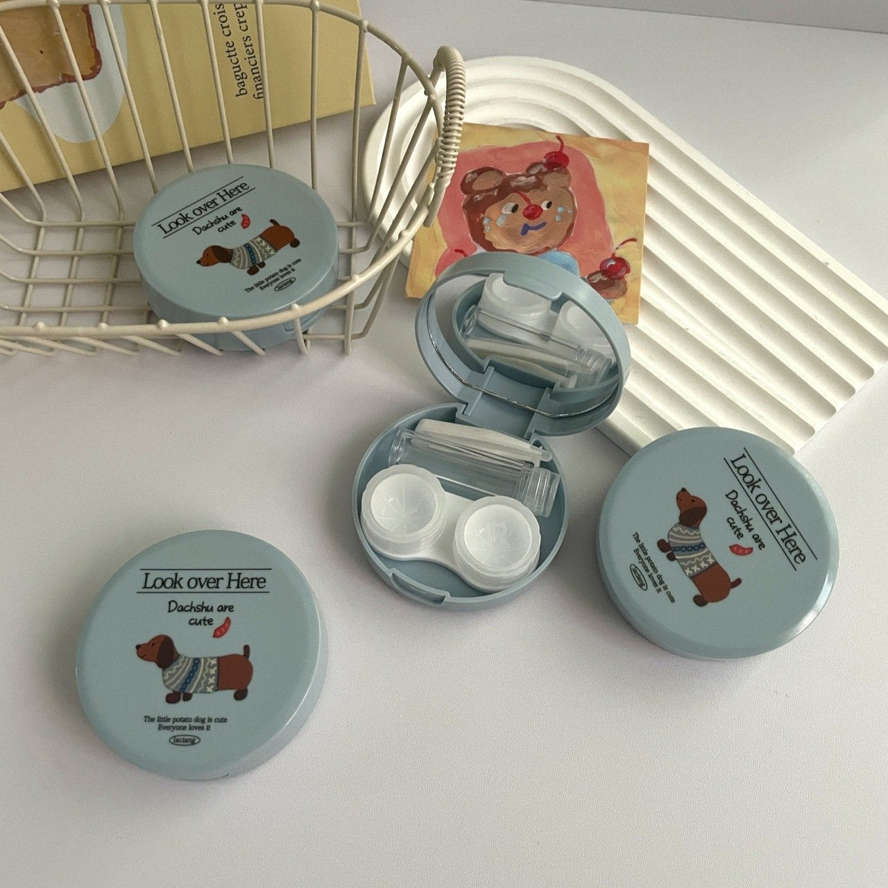 Ins Cute Dog Colored Contact Lens Case