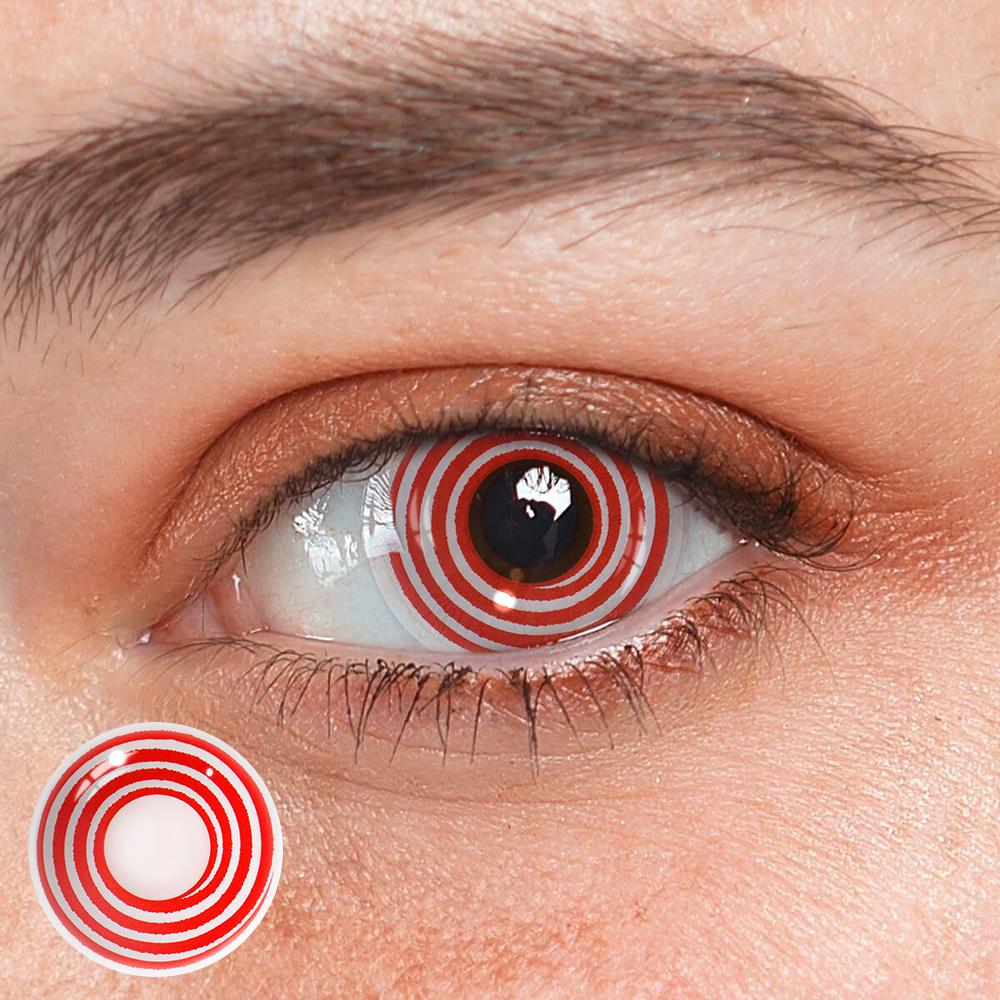 Cosplay Circle Line Curl Red White Coloured Contact Lenses